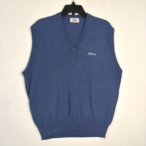 Vintage Titleist by Corbin Ltd Men Blue 100% Combed Cotton V-Neck Sweater Vest L